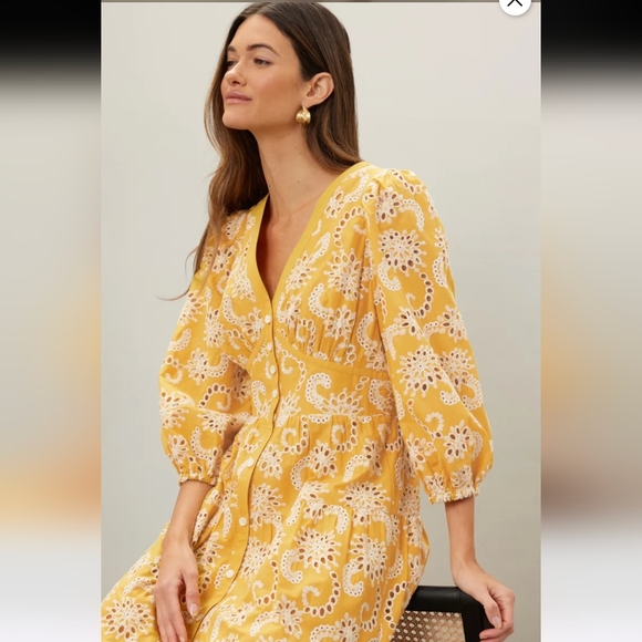 Shoshanna Dresses & Skirts - Shoshanna Sicily Midi Dress Size 4 Yellow Eyelet Lace